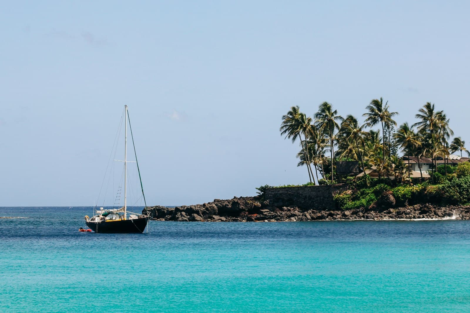 Sailboat off a Caribbean beach