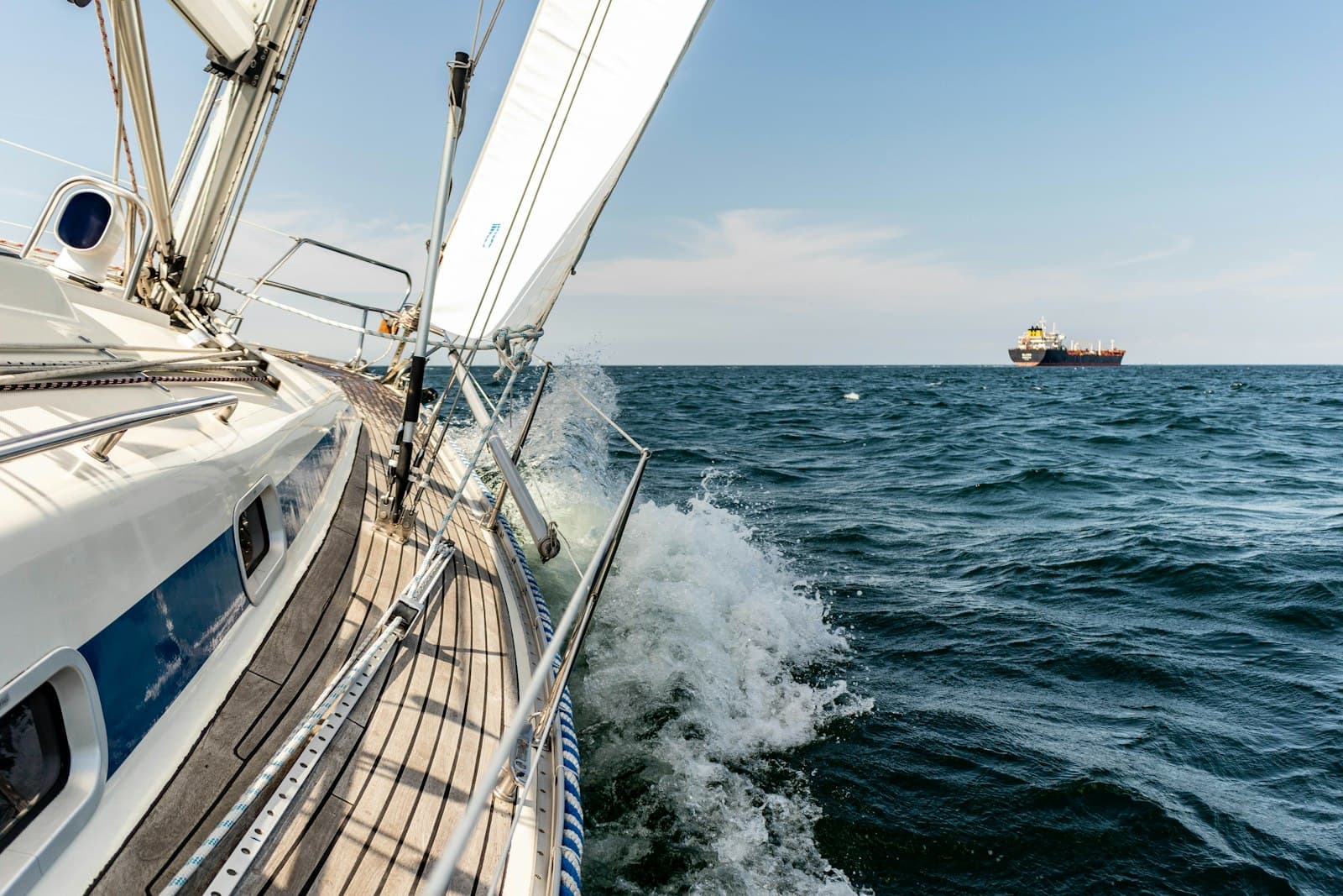 Sailboat heeling in the open ocean