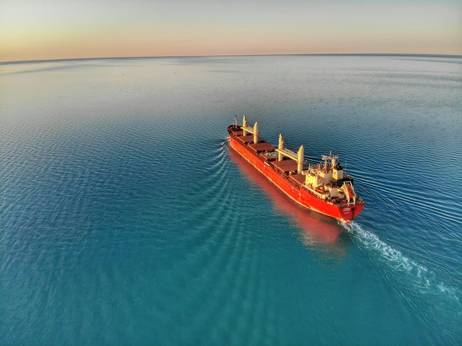 Cargo ship under way in the open ocean