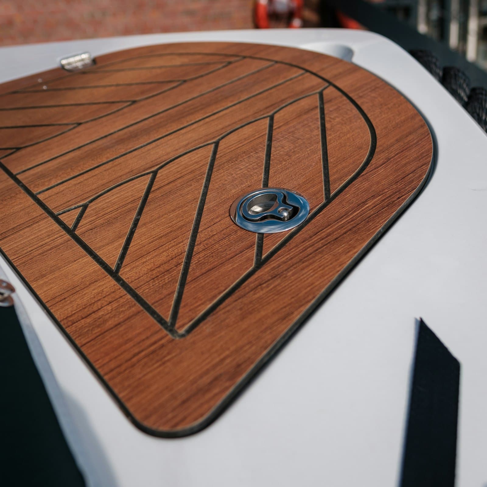 Teak deck detail on a boat