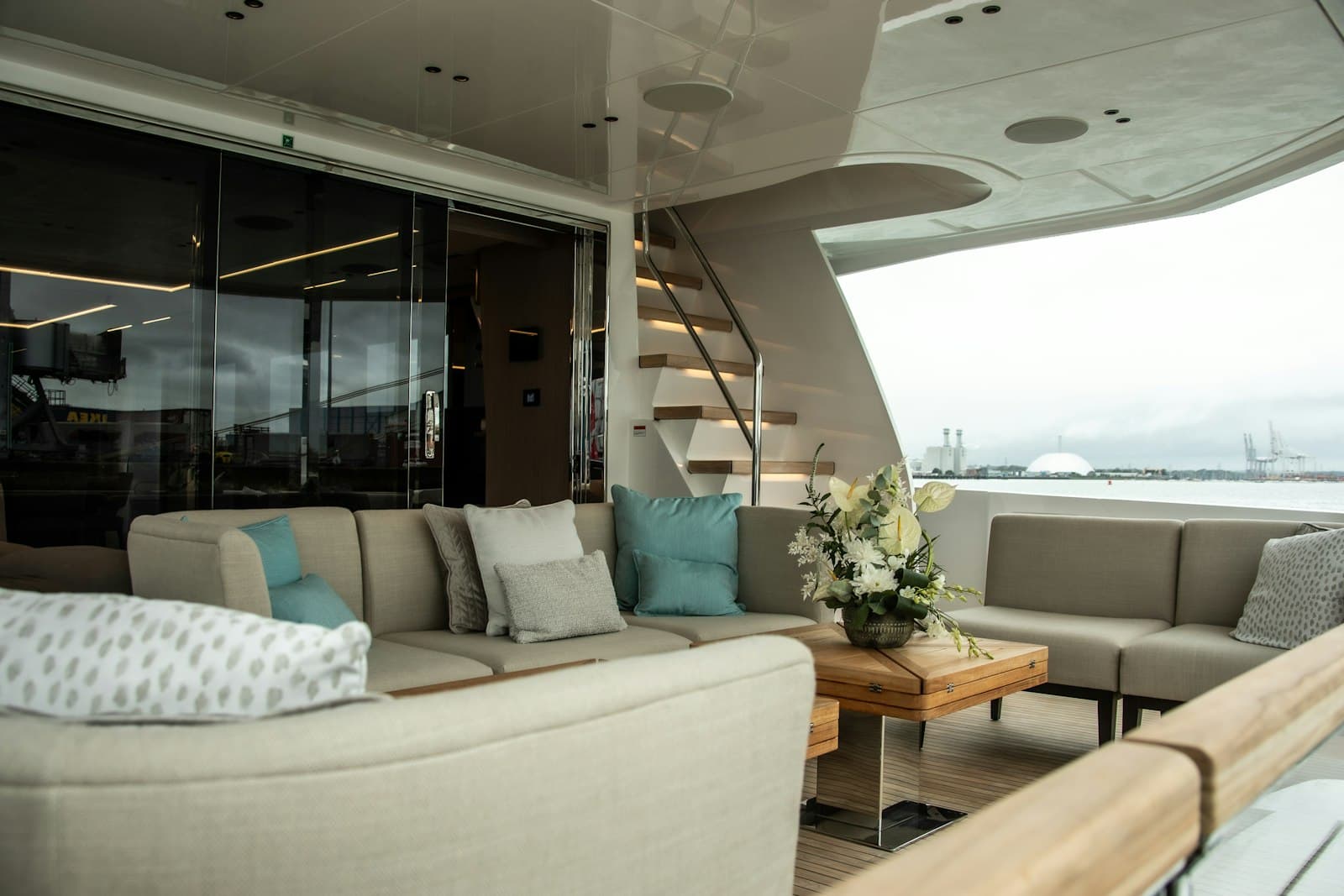 Cozy yacht saloon with settees